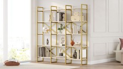 Casa Padrino armario estante de lujo con estantes de mármol oro / blanco 170 x 30 x A. 175 cm - Armario de libros - Armario de salón - Muebles de salón - Muebles de oficina de lujo
