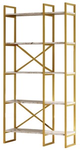Casa Padrino armadio scaffale di lusso con ripiani in marmo oro / bianco 87,5 x 30 x A. 175 cm - Armadio per libri - Armadio da soggiorno - Mobili soggiorno - Mobili di lusso