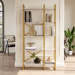 Casa Padrino luxury shelf cabinet with marble shelves gold / white 87.5 x 30 x H. 175 cm - Bookcase - Living room cabinet - Living room furniture - Office furniture - Luxury furniture