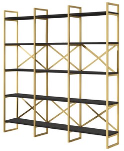 Casa Padrino armadio scaffale di lusso con ripiani in legno massello oro / nero 170 x 30 x A. 175 cm - Armadio per libri - Armadio da soggiorno - Mobili soggiorno - Mobili di lusso