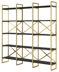 Casa Padrino armoire étagère de luxe avec étagères en bois massif or / noir 170 x 30 x H. 175 cm - Armoire à livres - Armoire de salon - Meuble de salon - Meuble de bureau - Meuble de luxe