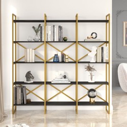 Casa Padrino armoire étagère de luxe avec étagères en bois massif or / noir 170 x 30 x H. 175 cm - Armoire à livres - Armoire de salon - Meuble de salon - Meuble de bureau - Meuble de luxe
