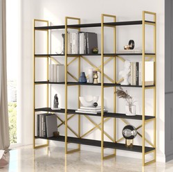 Casa Padrino armoire étagère de luxe avec étagères en bois massif or / noir 170 x 30 x H. 175 cm - Armoire à livres - Armoire de salon - Meuble de salon - Meuble de bureau - Meuble de luxe