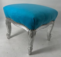 Casa Padrino baroque footstool light blue / silver - Handmade antique style stool with fine velvet - Living room furniture in baroque style - Baroque furniture