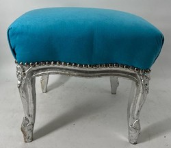 Casa Padrino baroque footstool light blue / silver - Handmade antique style stool with fine velvet - Living room furniture in baroque style - Baroque furniture