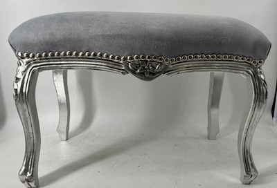 Casa Padrino tabouret baroque gris / argent - Tabouret de style antique fait main - Meuble de salon style baroque - Meuble baroque - Noble & Magnifique