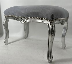 Casa Padrino taburete barroco gris / plata - Taburete de estilo antiguo hecho a mano - Muebles de salón en estilo barroco - Muebles barrocos