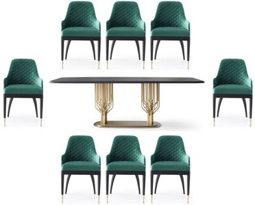 Casa Padrino set da pranzo di lusso verde / nero / ottone - 1 Tavolo da Pranzo di Lusso e 8 Sedie da Pranzo di Lusso - Mobili per sala da pranzo - Mobili di lusso - Collezione di lusso Casa Padrino set da pranzo di lusso verde / nero / ottone - 1 Tavolo da Pranzo di Lusso e 8 Sedie da Pranzo di Lusso - Mobili per sala da pranzo - Mobili di lusso - Collezione di lusso