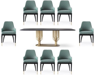 Casa Padrino set da pranzo di lusso verde motivo / nero / ottone - 1 Tavolo da Pranzo di Lusso e 8 Sedie da Pranzo di Lusso - Mobili per sala da pranzo - Mobili di lusso - Collezione di lusso Casa Padrino set da pranzo di lusso verde motivo / nero / ottone - 1 Tavolo da Pranzo di Lusso e 8 Sedie da Pranzo di Lusso - Mobili per sala da pranzo - Mobili di lusso - Collezione di lusso