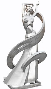 Casa Padrino sculpture de décoration de jardin XXL de luxe danseuse argent / gris H. 350 cm - Immense figurine de décoration de jardin XXL en acier inoxydable - Sculptures de jardin XXL