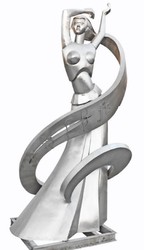 Casa Padrino luxury XXL garden decoration sculpture dancer silver / gray H. 350 cm - Huge XXL garden decoration stainless steel figure - XXL stainless steel garden sculptures