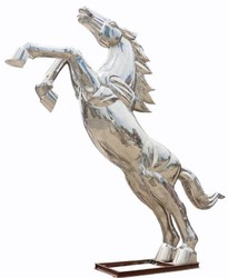 Casa Padrino luxury XXL garden decoration sculpture wild horse silver H. 460 cm - Huge garden decoration stainless steel figure - XXL stainless steel animal figure - XXL garden sculptures