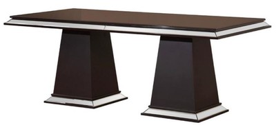 Casa Padrino Luxus Art Deco Esszimmer Set Cremeweiß / Dunkelbraun - 1 Verspiegelter Luxus Art Deco Esstisch & 6 Luxus Art Deco Esszimmerstühle - Luxus Art Deco Esszimmer Möbel