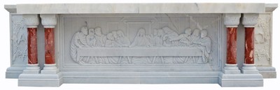 Casa Padrino Luxury Baroque Altar White / Red 300 x 100 x H. 80 cm - Magnificent Marble Altar - Luxury Marble Furniture in Baroque Style - Noble & Magnificent