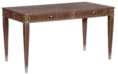 Casa Padrino Luxury Art Deco Desk with 2 Drawers Brown / Silver 141 x 70 x H. 75 cm - Solid Wood Office Table - Office Furniture - Art Deco Furniture - Luxury Furniture