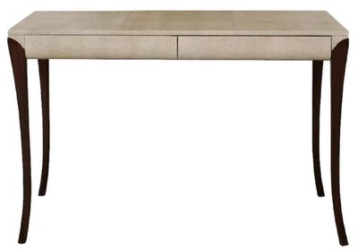Casa Padrino Luxury Art Deco Desk with 2 Drawers Cream / Dark Brown 119 x 66 x H. 77 cm - Solid Wood Office Table with Embossed Leather - Office Furniture - Art Deco Furniture - Luxury Furniture