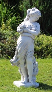 Jugendstil Garten Terrassen Deko Skulptur Dame mit Blumenstrauß Grau Art Nouveau Garden Terrace Decoration Sculpture Lady with Bouquet of Flowers Gray
