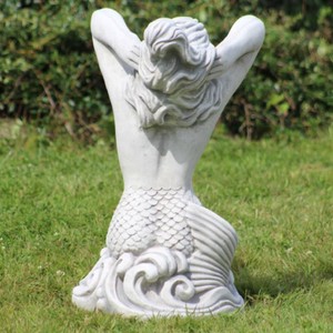 Casa Padrino Jugendstil Garten Deko Skulptur Meerjungfrau Grau 35 x 32 x H. 57 cm - Elegante Garten Deko Stein Figur - Barock & Jugendstil Garten Deko Accessoires