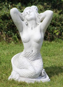 Jugendstil Garten Terrassen Deko Skulptur Meerjungfrau Grau Art Nouveau Garden Terrace Decoration Sculpture Mermaid Gray