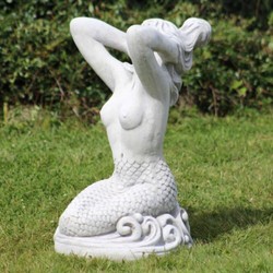 Casa Padrino Scultura Art Nouveau del Giardino Sirena Grigio 35 x 32 x A. 57 cm - Elegante Figura da Giardino in Pietra - Accessori Decorativi da Giardino Barocco e Art Nouveau