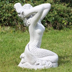 Casa Padrino Scultura Art Nouveau del Giardino Sirena Grigio 35 x 32 x A. 57 cm - Elegante Figura da Giardino in Pietra - Accessori Decorativi da Giardino Barocco e Art Nouveau