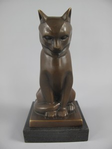 Casa Padrino escultura de bronce Art Deco de lujo gato sobre base de mármol H17 cm estilo antiguo Casa Padrino escultura de bronce Art Deco de lujo gato sobre base de mármol H17 cm estilo antiguo