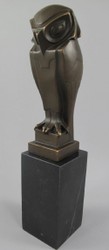 Casa Padrino figurine décorative en bronze de luxe chouette sur socle en marbre bronze / noir 7 x 7 x H. 33 cm - Sculpture décorative en bronze - Décoration de bureau - Accessoires de luxe