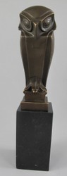 Casa Padrino figurine décorative en bronze de luxe chouette sur socle en marbre bronze / noir 7 x 7 x H. 33 cm - Sculpture décorative en bronze - Décoration de bureau - Accessoires de luxe
