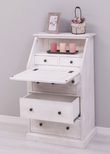 Casa Padrino Landhausstil Sekretär Kommode Hellgrau 65 x 45 x H. 110 cm - Massivholz Schrank mit 5 Schubladen - Massivholz Möbel - Landhausstil Möbel