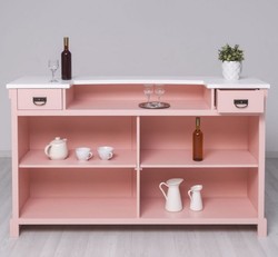Casa Padrino barra de bar de estilo campestre rosa / blanco 180 x 51 x A. 107 cm - Barra de bar de madera maciza - Muebles de bar de madera maciza - Muebles de bar en estilo campestre