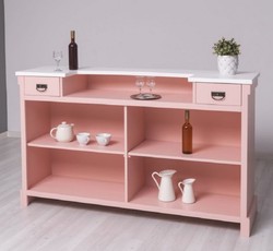 Casa Padrino barra de bar de estilo campestre rosa / blanco 180 x 51 x A. 107 cm - Barra de bar de madera maciza - Muebles de bar de madera maciza - Muebles de bar en estilo campestre