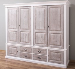 Landhausstil Massivholz Schlafzimmerschrank Kleiderschrank Weiß Naturfarben Country Style Solid Wood Bedroom Cabinet Wardrobe White Natural