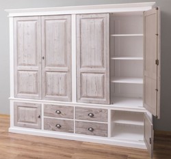 Landhausstil Massivholz Schlafzimmerschrank Kleiderschrank Weiß Naturfarben Country Style Solid Wood Bedroom Cabinet Wardrobe White Natural