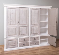 Landhausstil Massivholz Schlafzimmerschrank Kleiderschrank Weiß Naturfarben Country Style Solid Wood Bedroom Cabinet Wardrobe White Natural