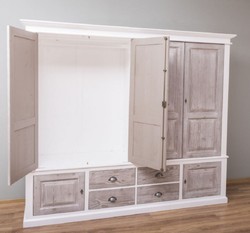 Landhausstil Massivholz Schlafzimmerschrank Kleiderschrank Weiß Naturfarben Country Style Solid Wood Bedroom Cabinet Wardrobe White Natural
