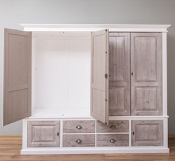 Landhausstil Massivholz Schlafzimmerschrank Kleiderschrank Weiß Naturfarben Country Style Solid Wood Bedroom Cabinet Wardrobe White Natural