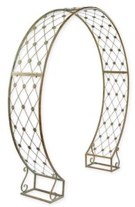 Casa Padrino arco de rosas Art Nouveau verde antiguo 220 x 43 x A. 201 cm - Arco de flores redondo de metal - Arco de plantas nostálgicas - Accesorios de Decoración de Jardín Barroco y Art Nouveau