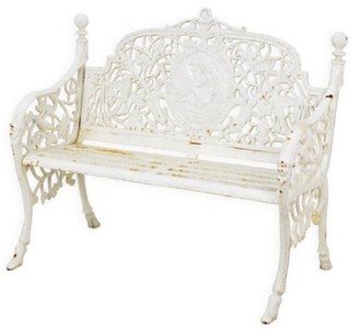 Casa Padrino banc de jardin baroque crème blanc antique 106,5 x H. 90 cm - Magnifique banc de jardin en fer fonte - Mobilier de jardin en fer fonte baroque - Mobilier de jardin de style baroque