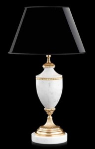 Luxus Barock Marmor Tischleuchte Weiß Messing Schwarz Luxury Baroque Marble Table Lamp White Brass Black