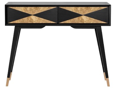 Casa Padrino Consolle di Lusso Nero Opaco / Oro Antico / Oro 100 x 35 x A. 80 cm - Consolle in Legno Massello Specchiato con 2 Cassetti - Mobili di Lusso - Arredamento di Lusso