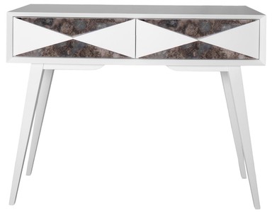 Casa Padrino Consolle di Lusso Bianco Opaco / Argento Antico 100 x 35 x A. 80 cm - Consolle in Legno Massello Specchiato con 2 Cassetti - Mobili di Lusso - Arredamento di Lusso