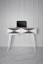 Casa Padrino Luxury Console Matt White / Antique Silver 100 x 35 x H. 80 cm - Mirrored Solid Wood Console Table with 2 Drawers - Luxury Furniture - Luxury Furnishings