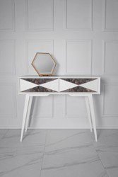 Casa Padrino Luxury Console Matt White / Antique Silver 100 x 35 x H. 80 cm - Mirrored Solid Wood Console Table with 2 Drawers - Luxury Furniture - Luxury Furnishings