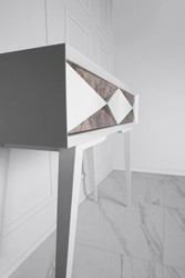 Casa Padrino Luxury Console Matt White / Antique Silver 100 x 35 x H. 80 cm - Mirrored Solid Wood Console Table with 2 Drawers - Luxury Furniture - Luxury Furnishings