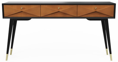 Casa Padrino Consolle di Lusso Nero Opaco / Cognac Opaco / Oro 148 x 40 x A. 80 cm - Consolle in Legno Massello con 3 Cassetti - Mobili di Lusso - Arredamento di Lusso