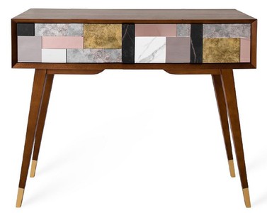 Casa Padrino Consolle di Lusso Cognac Opaco / Multicolore / Oro 100 x 35 x A. 80 cm - Consolle in Legno Massello Specchiato con 2 Cassetti - Mobili di Lusso - Arredamento di Lusso