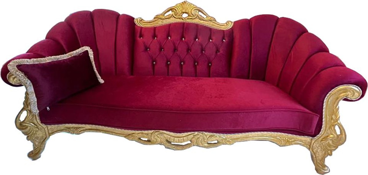 Divano barocco di lusso Casa Padrino Bordeaux rosso / oro con pietre scintillanti - mobili barocchi Divano barocco di lusso Casa Padrino Bordeaux rosso / oro con pietre scintillanti - mobili barocchi