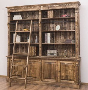 Casa Padrino Landhausstil Bücherschrank mit Leiter Braun 223 x 51 x H. 228 cm - Massivholz Schrank - Wohnzimmerschrank - Regalschrank - Büroschrank - Landhausstil Möbel