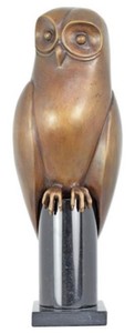 Casa Padrino figura decorativa de bronce de lujo búho latón / negro 15 x A. 44 cm - Escultura decorativa de bronce - Decoración escritorio - Accesorios decorativos de lujo