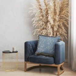 Luxus Designer Deko Kissen Sträucher mit Blumen & Vögel Blau Mehrfarbig Grau Luxury Designer Decorative Pillow Shrubs with Flowers & Birds Blue Multicolored Gray